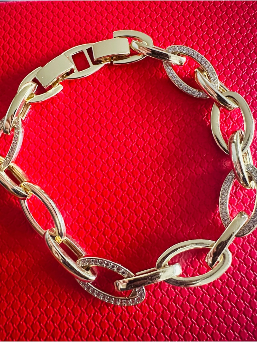 Gold Oval Link Bracelet with Pavé Crystal Accents